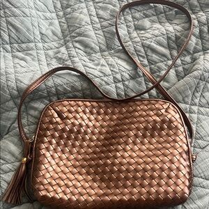 Bottega inspired Woven Metallic Copper Crossbody Bag